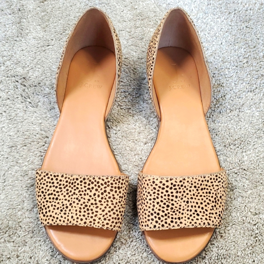 J. Crew Women's Tan Leather Sandals W/ Animal Print Strap. Size 8